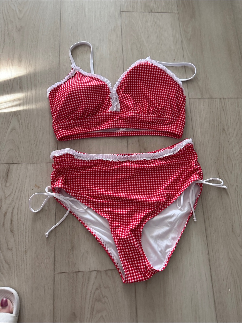 Amazon Red Gingham Women’s Two-Piece Bikini with White Trim